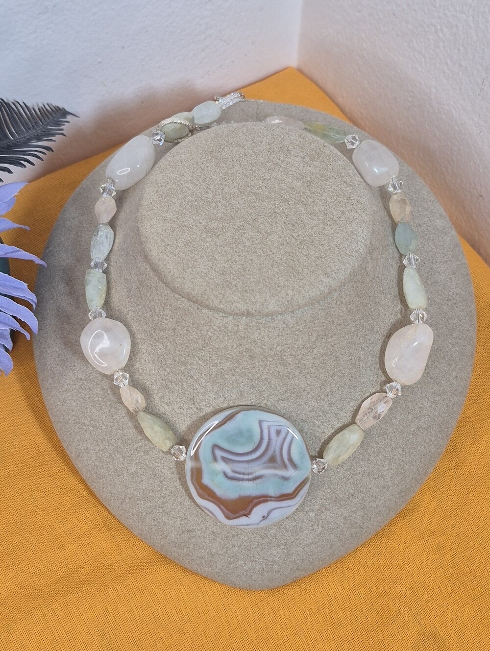 Agate, Quartz and Other Mixed Polished Semi-Precious Stones Necklace